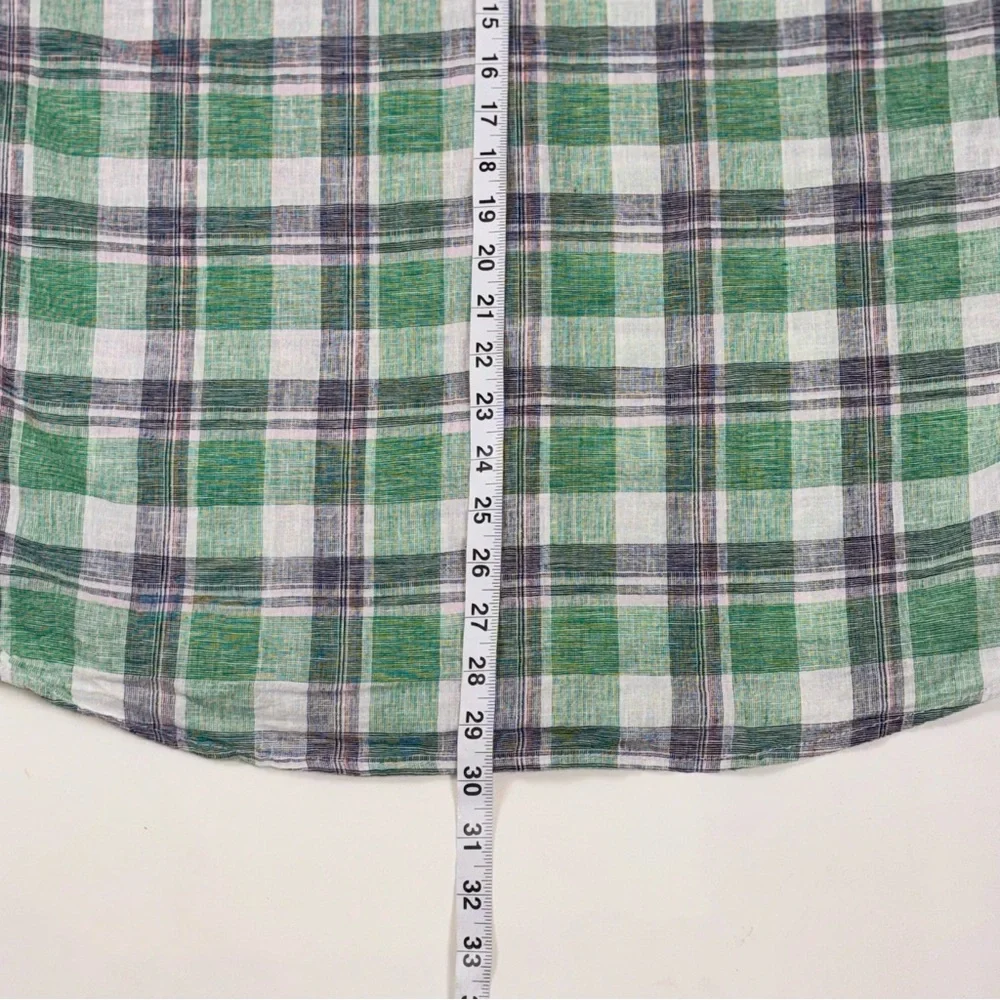 Weatherproof Vintage Men’s Large Linen Green & White Plaid Short Sleeve Shirt - Picture 9 of 10